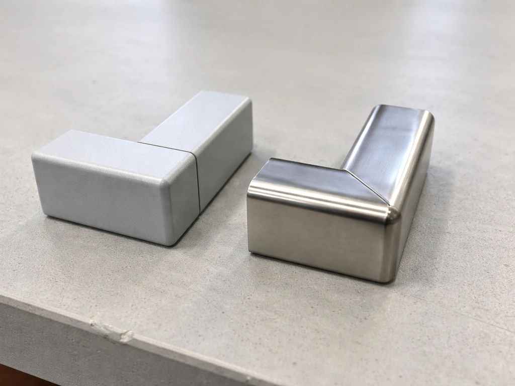 Two side-by-side outdoor chair frame samples showing powder-coated aluminum finish and another material joint.