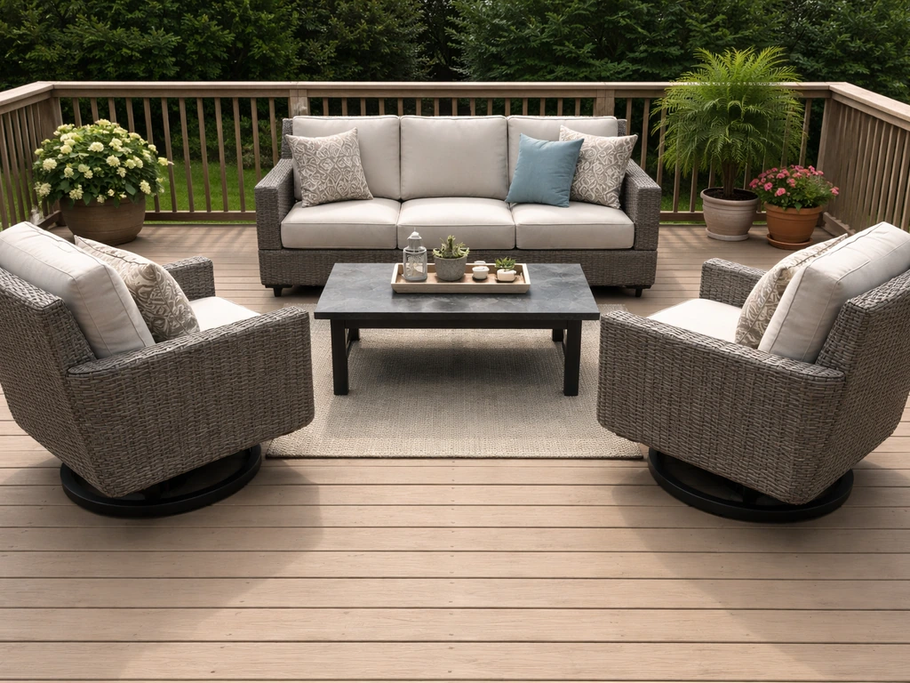 Wide patio photo with a deep-seating outdoor set placed neatly, showing open walking space around it.
