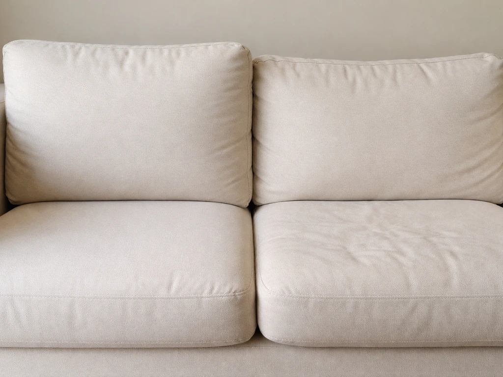 Two couch cushions showing visible flattening differences from cushion compression.
